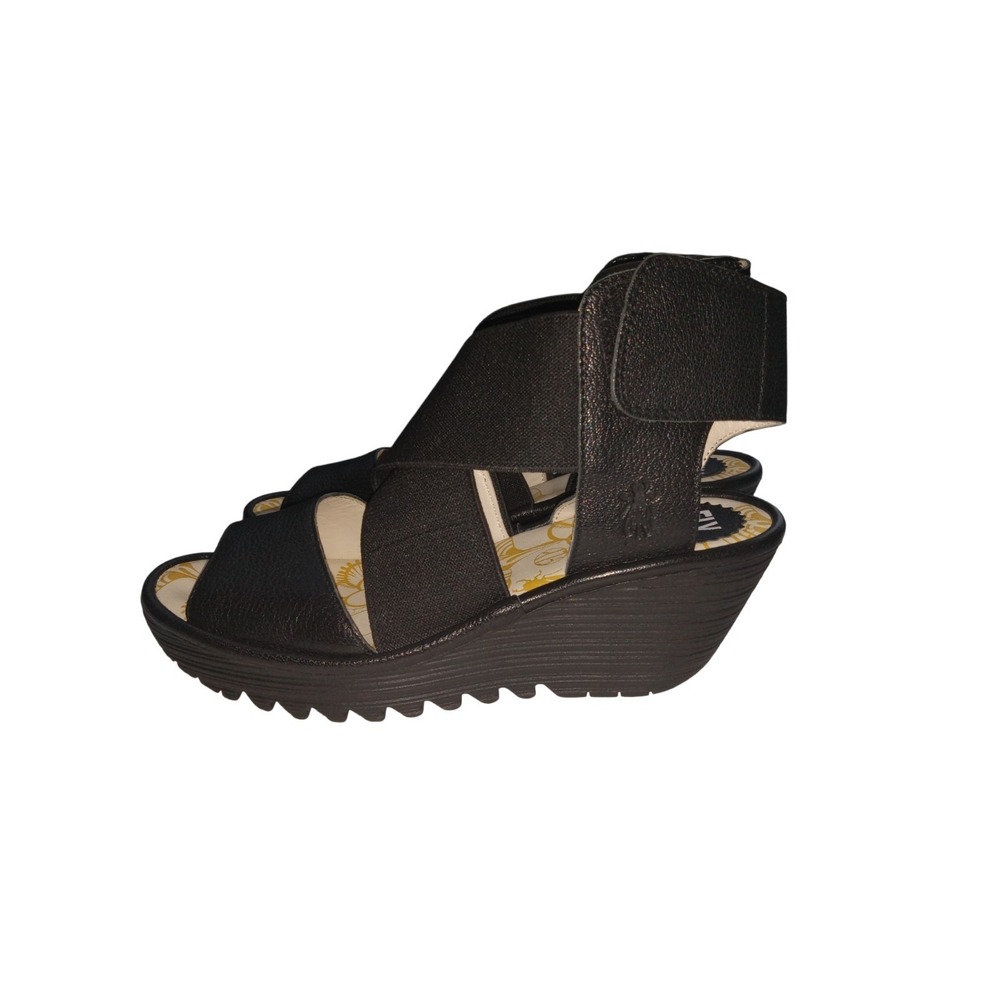 Fly London Strappy Black Wedge Sandals Women's Size 39 US 8 - Picture 2 of 11